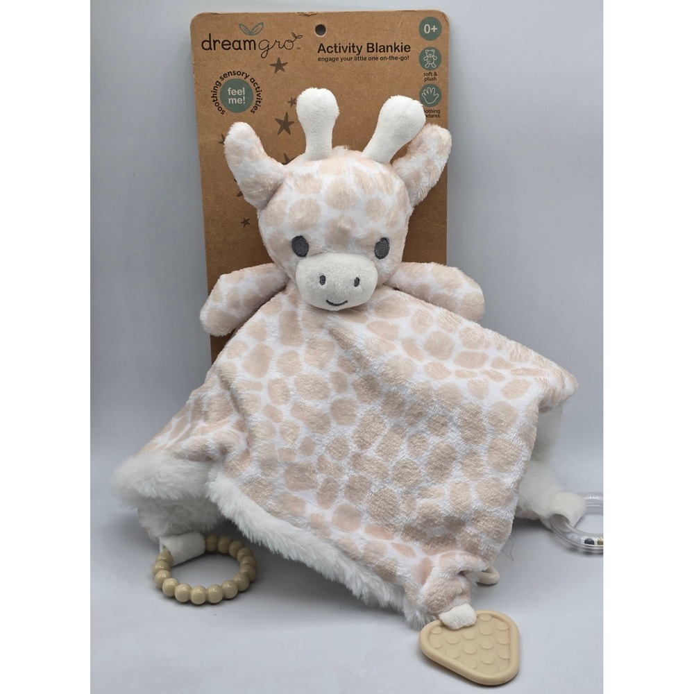 Dreamgro Giraffe Activity Blankie Lovey Plush Security Blanket Rattle Teether